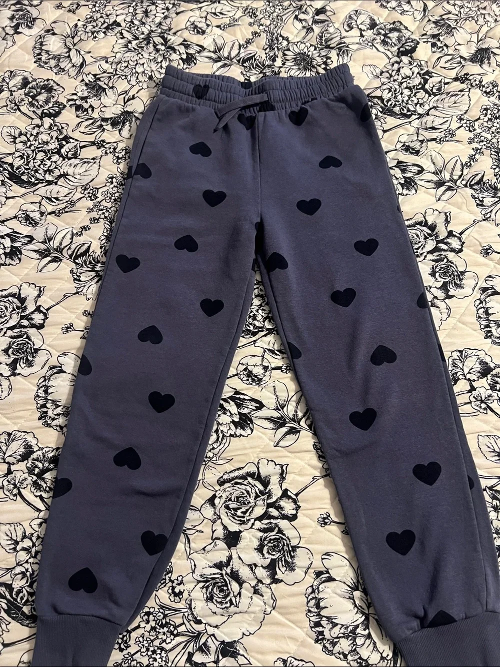 H&M Girls Gray Joggers with Black Heart Print